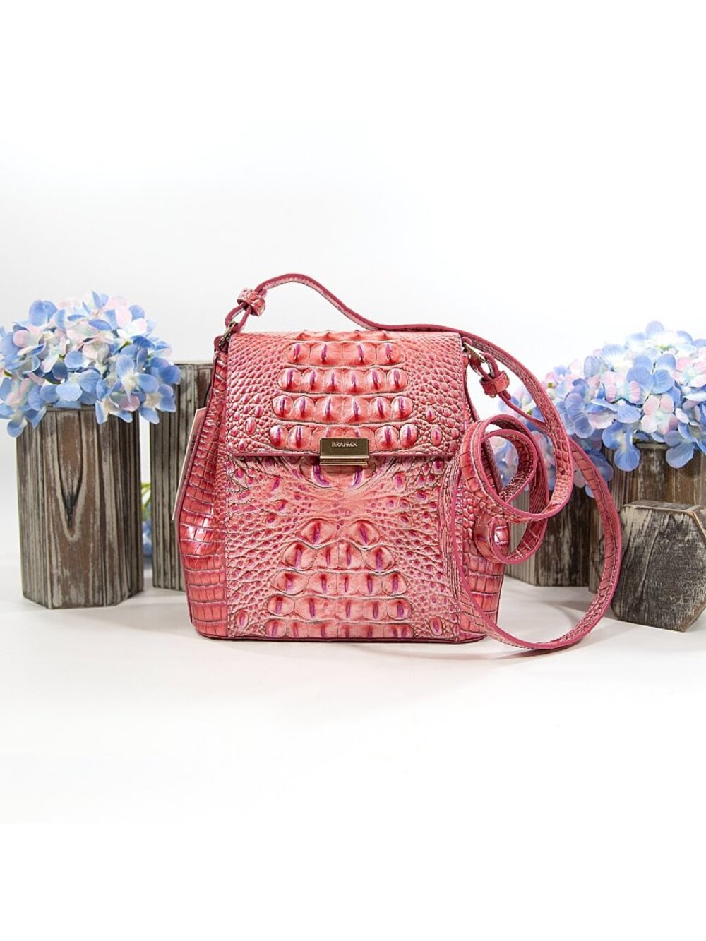 Brahmin Margo French Rose Metallic Pink Leather Melbourne Shoulder Bag NWT
